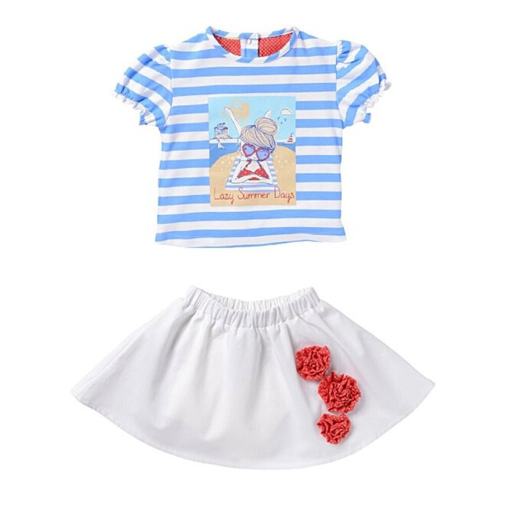 Girls SnoPea size 24 Months Blue Red Stripe Lazy Days Beach Top Skirt Outfit 24M